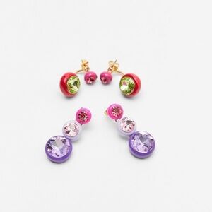 Zara Fuchsia, Pink, Purple, Green Drop Earrings With Multicolored Gems | NWT